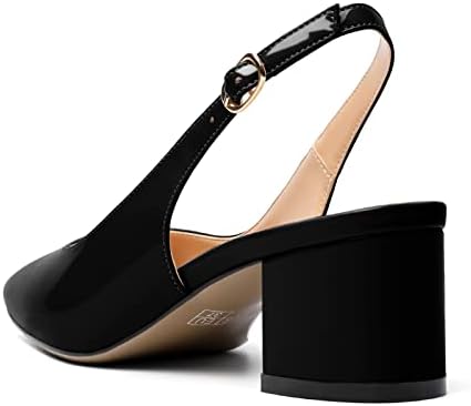 Mettesally Women's Square Toe Block Heels - Stylish Slingback Ankle Strap Pumps for Office - Comfortable Low Heeled Slip