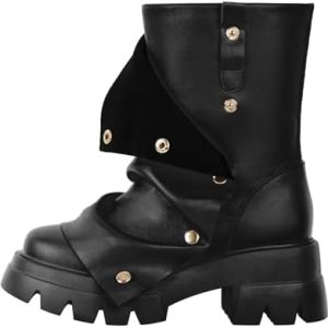 Richealnini Women's Platform Punk Ankle Boots | Slouch Fold Over | Ruched Design | Stylish Footwear for Trendy Women | P