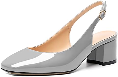 Mettesally Women's Square Toe Block Heels - Stylish Slingback Ankle Strap Pumps for Office - Comfortable Low Heeled Slip