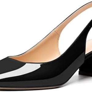 Mettesally Women's Square Toe Block Heels - Stylish Slingback Ankle Strap Pumps for Office - Comfortable Low Heeled Slip