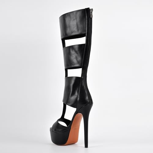 SexyTag Women's Platform Gladiator Knee High Sandal Boots - Open Toe Stiletto Heels - Stylish Cut-Out Design - Perfect f