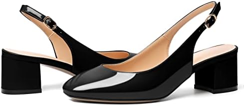 Mettesally Women's Square Toe Block Heels - Stylish Slingback Ankle Strap Pumps for Office - Comfortable Low Heeled Slip