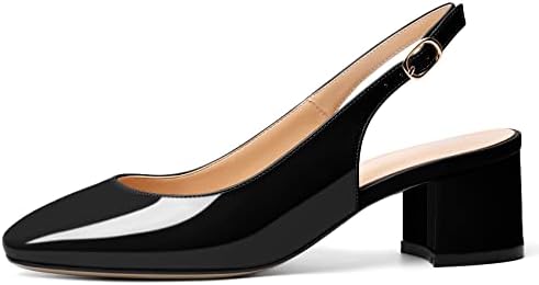 Mettesally Women's Square Toe Block Heels - Stylish Slingback Ankle Strap Pumps for Office - Comfortable Low Heeled Slip
