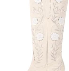 SexyTag Women's Embroidered Floral Western Cowboy Wedding Boots | Wide Calf Cowgirl Mid-Calf | Stylish Pull-On Design |