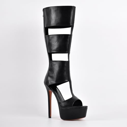 SexyTag Women's Platform Gladiator Knee High Sandal Boots - Open Toe Stiletto Heels - Stylish Cut-Out Design - Perfect f