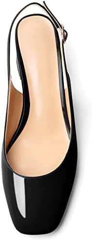 Mettesally Women's Square Toe Block Heels - Stylish Slingback Ankle Strap Pumps for Office - Comfortable Low Heeled Slip