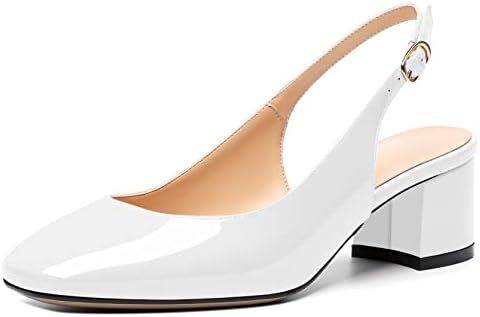 Mettesally Women's Square Toe Block Heels - Stylish Slingback Ankle Strap Pumps for Office - Comfortable Low Heeled Slip