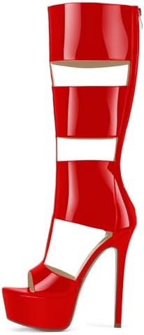 SexyTag Women's Platform Gladiator Knee High Sandal Boots - Open Toe Stiletto Heels - Stylish Cut-Out Design - Perfect f