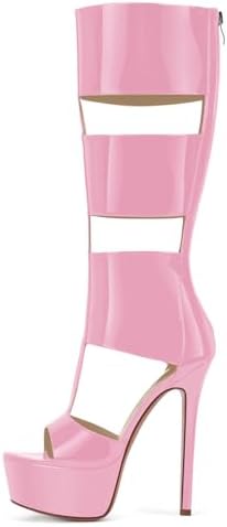 SexyTag Women's Platform Gladiator Knee High Sandal Boots - Open Toe Stiletto Heels - Stylish Cut-Out Design - Perfect f