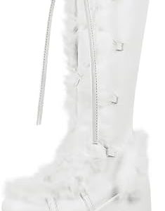 VIMISAOI Womens Mid Calf Boots | Chunky High Heel | Punk Goth Style | Warm Fur | Winter Snow | Lace Up Zip Design | Plat