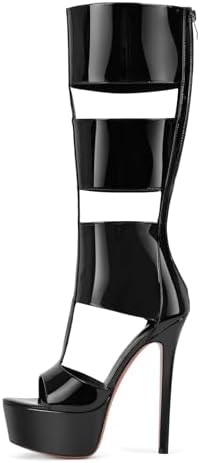 SexyTag Women's Platform Gladiator Knee High Sandal Boots - Open Toe Stiletto Heels - Stylish Cut-Out Design - Perfect f