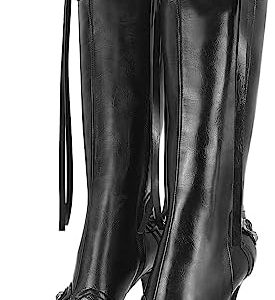 Dsevht Women's Stiletto Black Knee High Boots | Sexy Pointed Toe | Trendy High Heel | Zipper Design | Perfect for Night