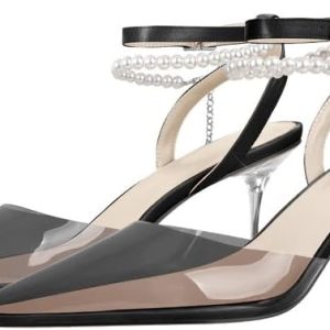 SexyTag Women's Pearl Ankle Strap Clear Mid Heels - Elegant Pointed Toe Pumps for Fashion-forward Women - Perfect for Pa