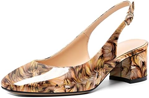 Mettesally Women's Square Toe Block Heels - Stylish Slingback Ankle Strap Pumps for Office - Comfortable Low Heeled Slip