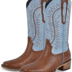 sexytag Embroidered Cowboy Boots for Women – Two-Tone Square Toe Cowgirl Boots for Fashion Forward Western Style, Stylis