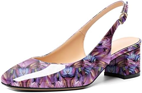 Mettesally Women's Square Toe Block Heels - Stylish Slingback Ankle Strap Pumps for Office - Comfortable Low Heeled Slip