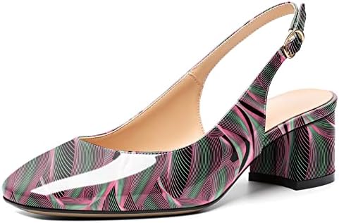 Mettesally Women's Square Toe Block Heels - Stylish Slingback Ankle Strap Pumps for Office - Comfortable Low Heeled Slip