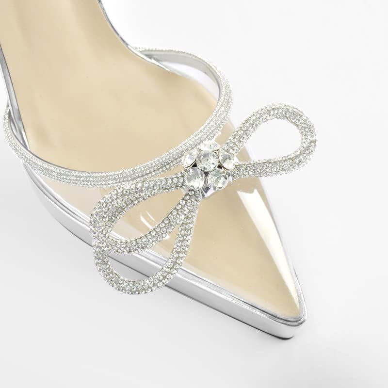 sexytag Women's Rhinestone Bow Platform Sandals - Chunky High Heels with Clear Ankle Strap for Elegant Evening Wear - St