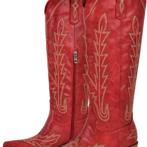 sexytag Cowboy Boots for Women | Knee High Cowgirl Boots | Wide Calf | Embroidered Western Design | Stylish and Comforta