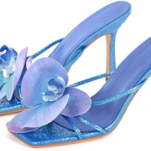 Sexytag Floral Print Thong Sandals for Women | Kitten Heels Slip-On | Stylish Open Toe Mules with Flower Design| Comfort