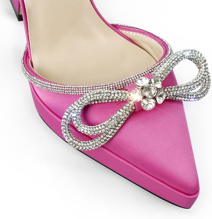 sexytag Women's Rhinestone Bow Platform Sandals - Chunky High Heels with Clear Ankle Strap for Elegant Evening Wear - St